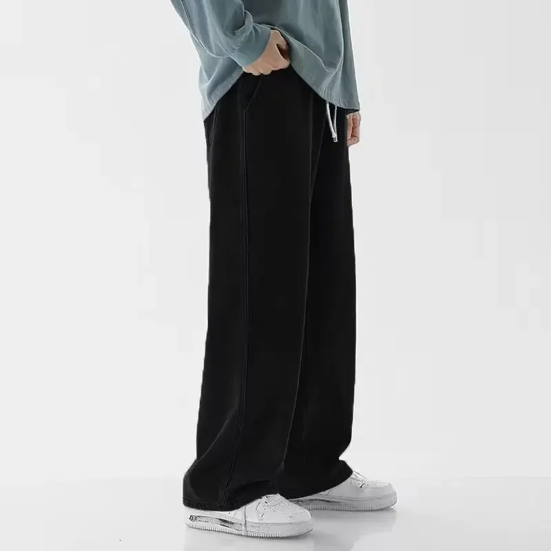 Streetwear Loose Jeans Men Korean Style Fashion Straight Wide Leg Pants Mens Clothing Black Light Blue 250729