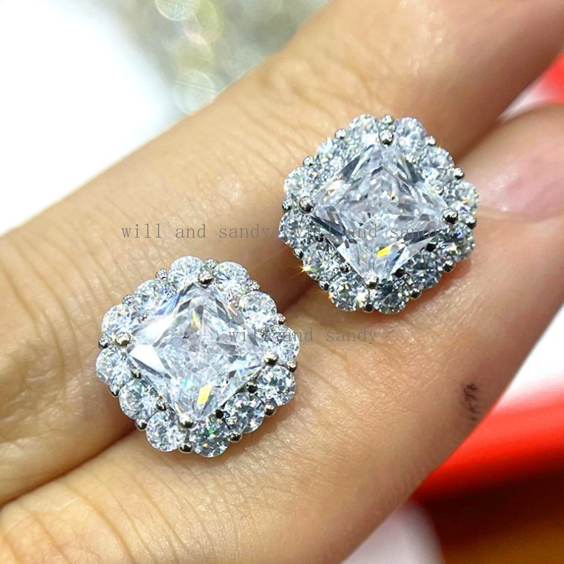 Flower Lace Square Cubic Zircon Diamond Stud Earrings Yellow Pink Designer Jewelry Charm Silver Gold Crystal Leaf Owl Earring for Woman Gift Fashion F
