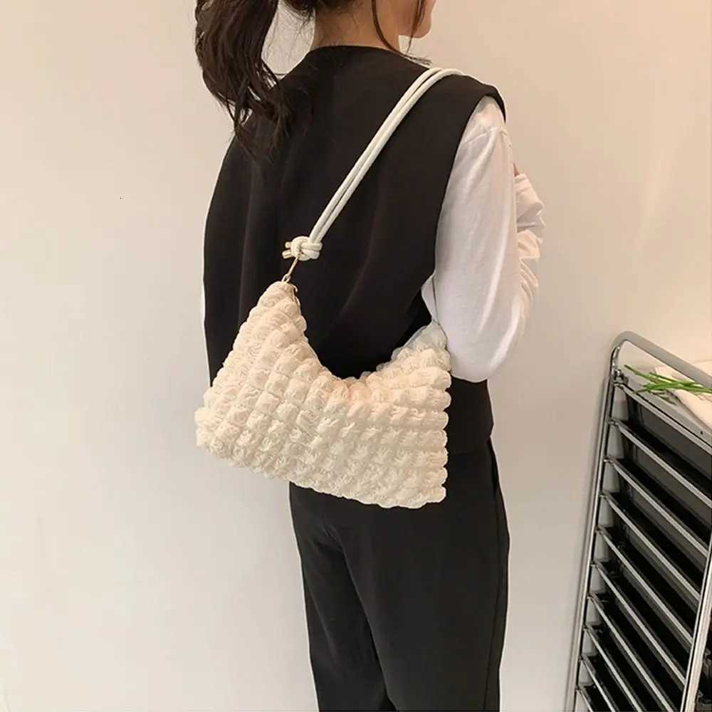 Canvas Wrinkle Bag for Women Shoulder Bags Pleated Bubbles Handbags Padded Casual Underarm Quilted Bag Tote Cloud Bag Y250730