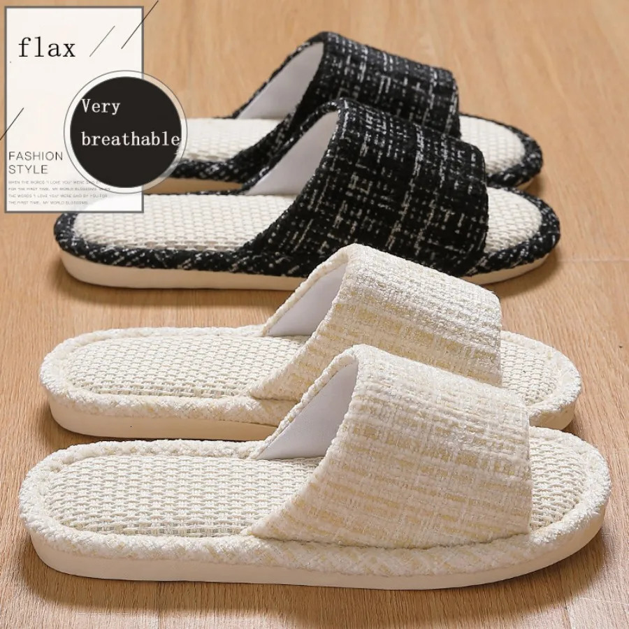 Linen Slippers For mens Home Indoor Soft Soled Quiet And Non Slip All Season Household Cotton And Linen Slippers 250725