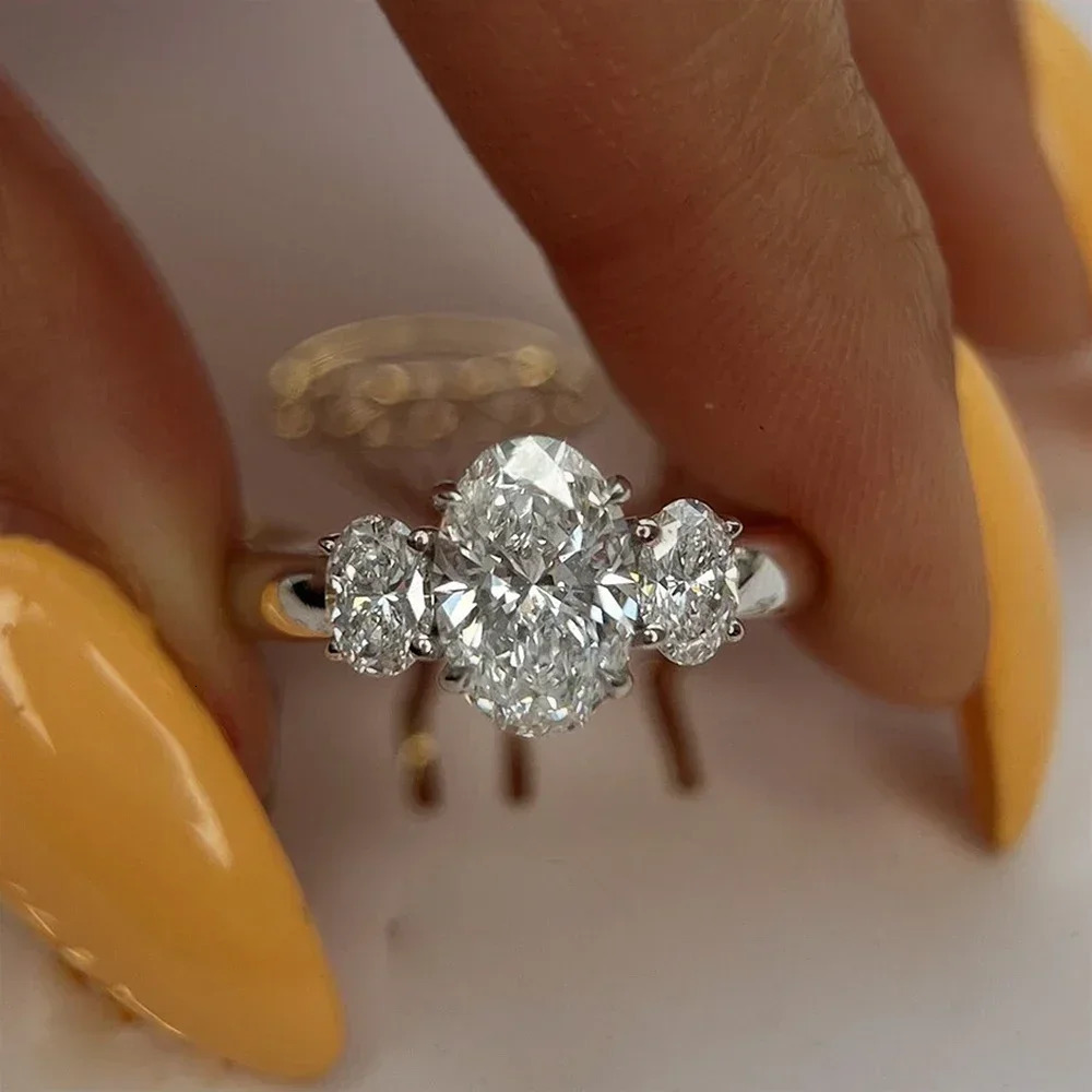 3/6cttw Real Engagement Ring with Certificate 3-Stone Oval Cut Diamond Wedding Ring for Women 925 Silver Fine Jewelry 250722