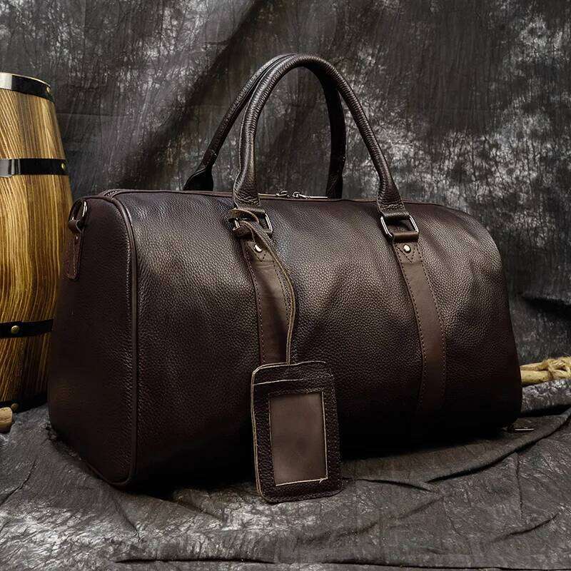 Genuine Men Women Cow Leather Carry On Lage Travel Shoulder Male Female Weekend Duffle Bag