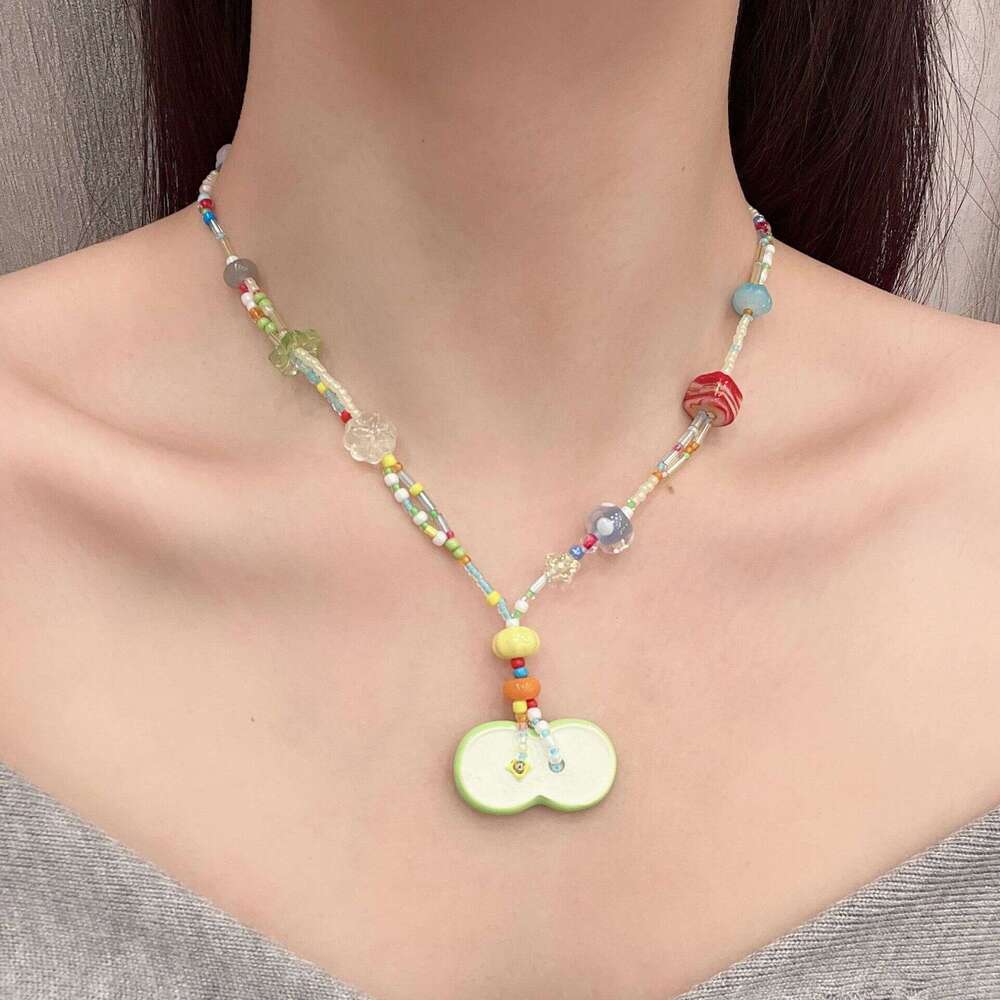 TikTok Super Popular Dopamine Apple Slice Childlike Beaded Decoration Necklace 2025 Spring New Style be2
