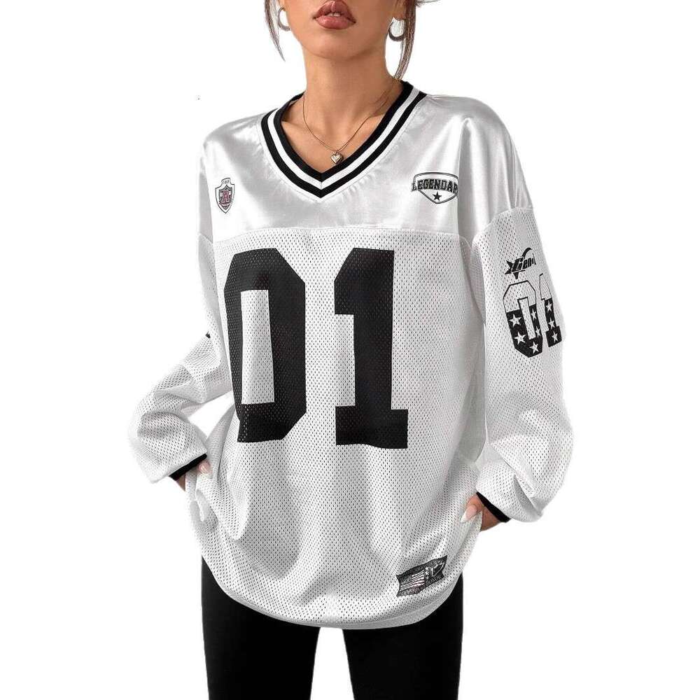 Digital Print Loose Fit Short Long Sleeve T-Shirt Women American Style Sports Casual Pullover V-Neck Unisex Top