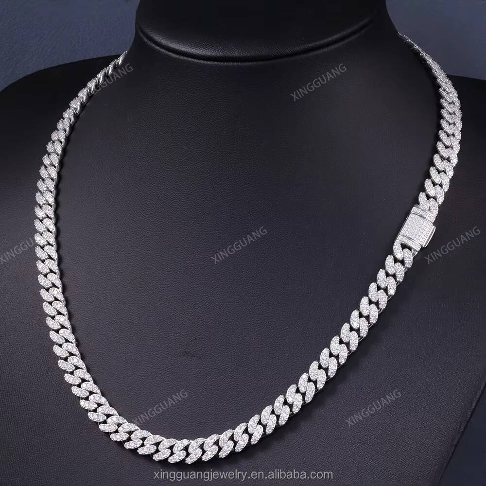 Hot Sale High Quality 925 Silver VVS Moissanite Necklace with Cuban Chain Link Moissanite Jewelry Hip Hop Style for Men/Women