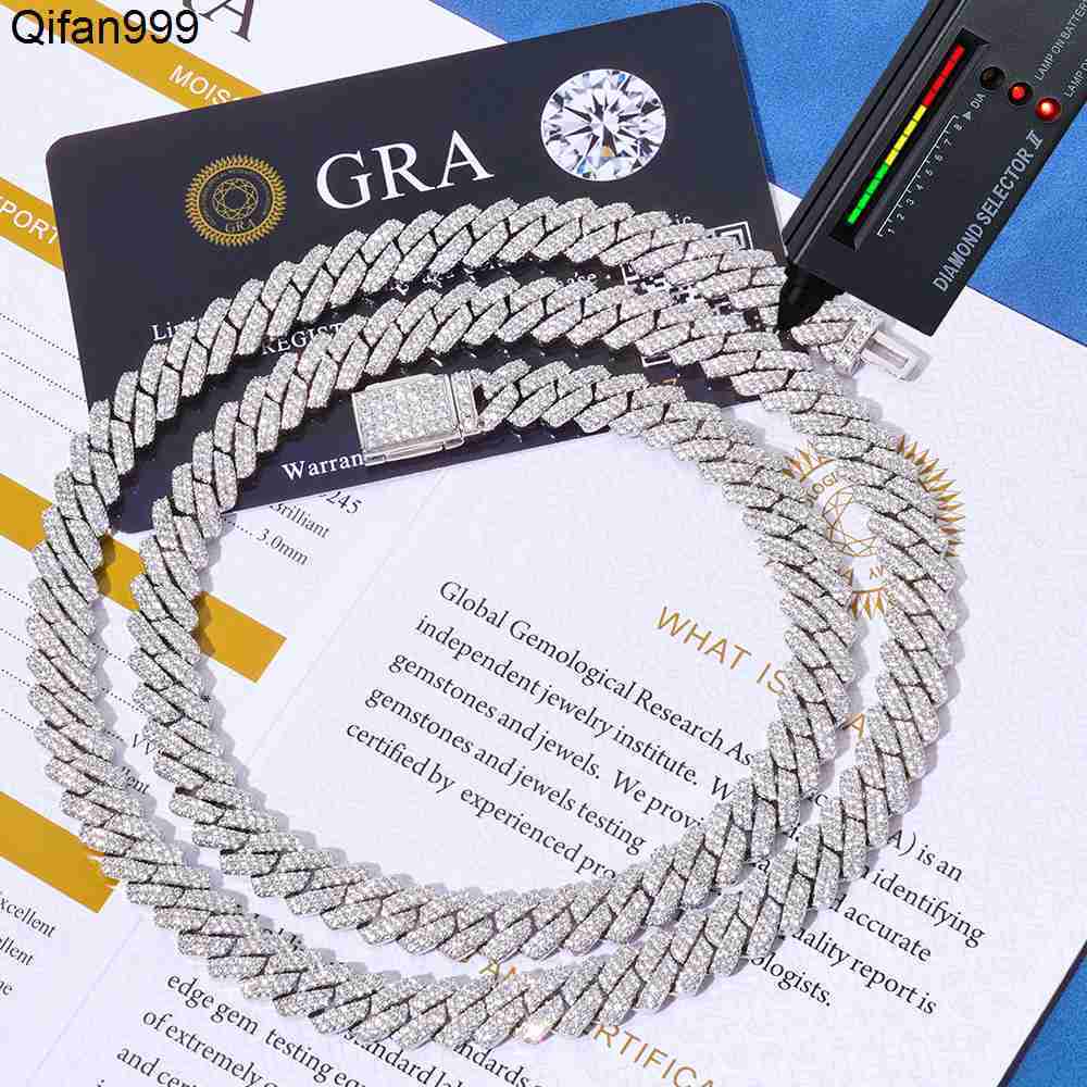 NUOYA Hiphop Hight Quality VVS Moissanite 8mm Flip Button Link Chain Necklace 8mm 925 Silver Cuban Chain Men Jewelry