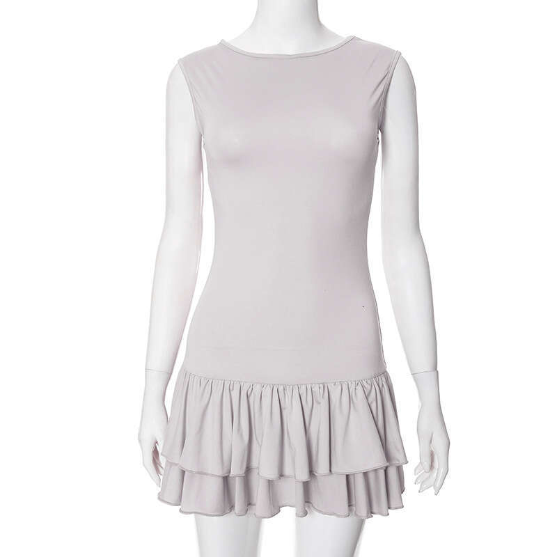 Yds119 Women's Summer New Color-Block Round Neck Sleeveless Lace Fashion Sexy Short Dress B5