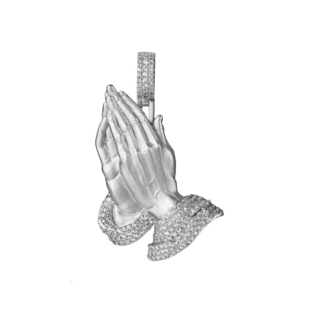 HIP HOP New Copper Inlaid Zircon Pendant Necklace Prayer Palm Trendy Jewelry