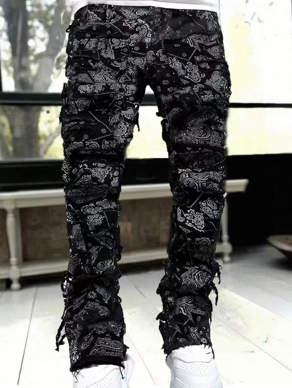 Men's Jeans Kakan - Elastic Patch Patchwork Washed-out Tight Denim Y2k Clothes Street Fashion Straight Leg Pants Long Man Brand Hip-hop Rap Style