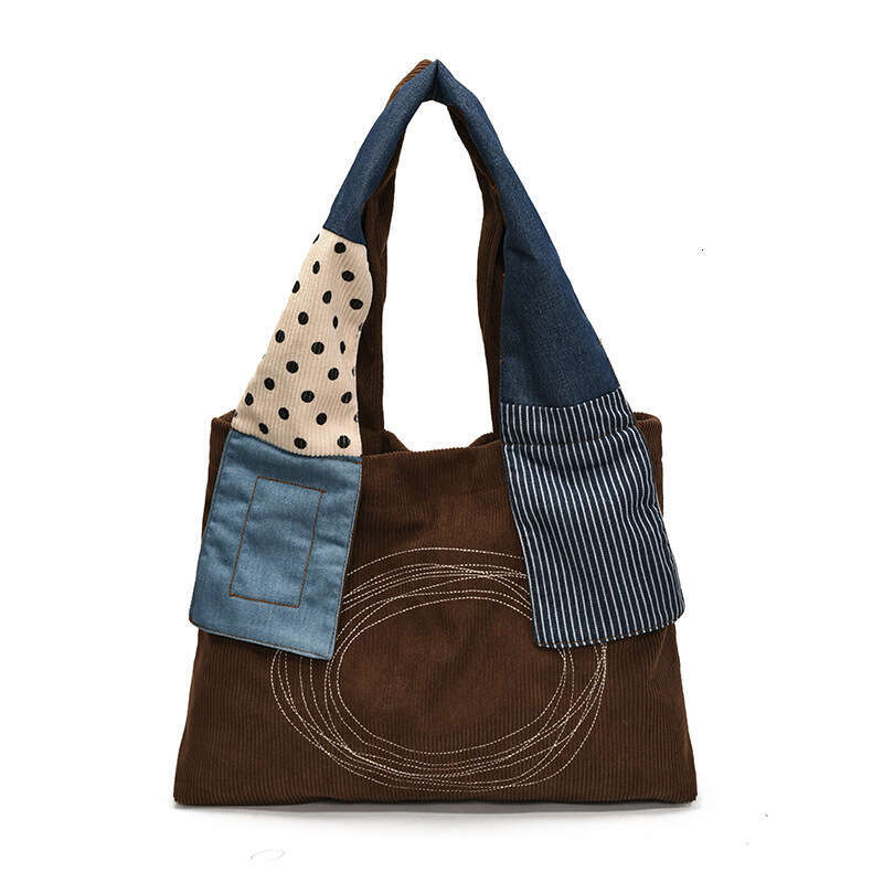 2025 New Artistic Casual Patchwork Corduroy Tote Niche Design Handheld Commuter Shoulder Bag