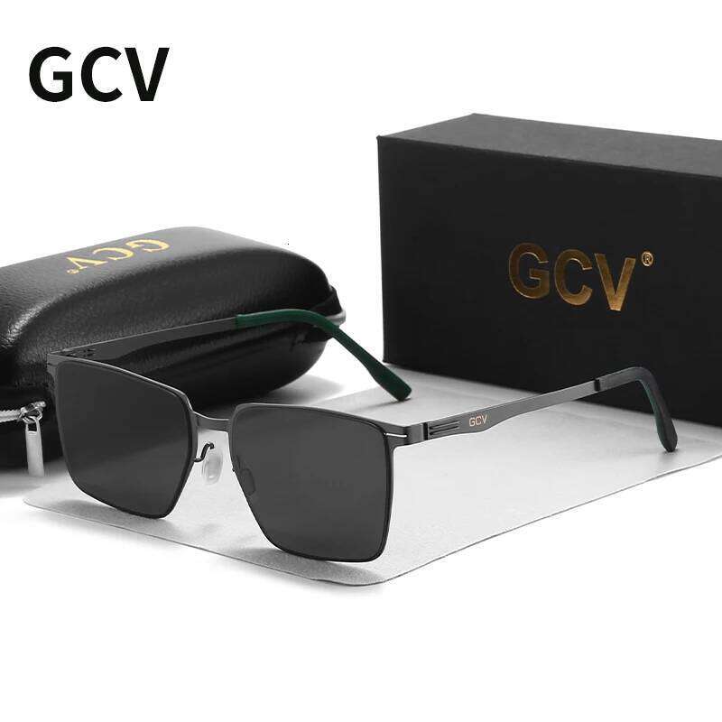 GCV Polarized Sunglasses Aluminum Magnesium Sun Driving Glasses Rectangle Shades For Men UV400