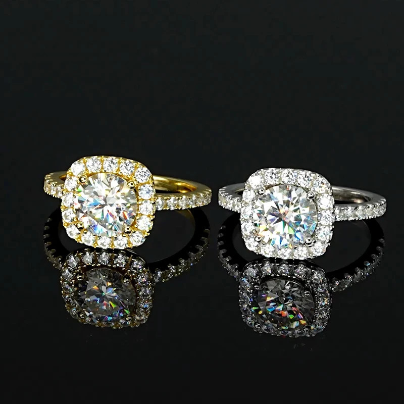 RAPRGOLD 2CT D Color Ring s925 Sterling Silver Brilliant Diamond Halo Engagement Rings for Women Fine Jewelry Gifts 250722