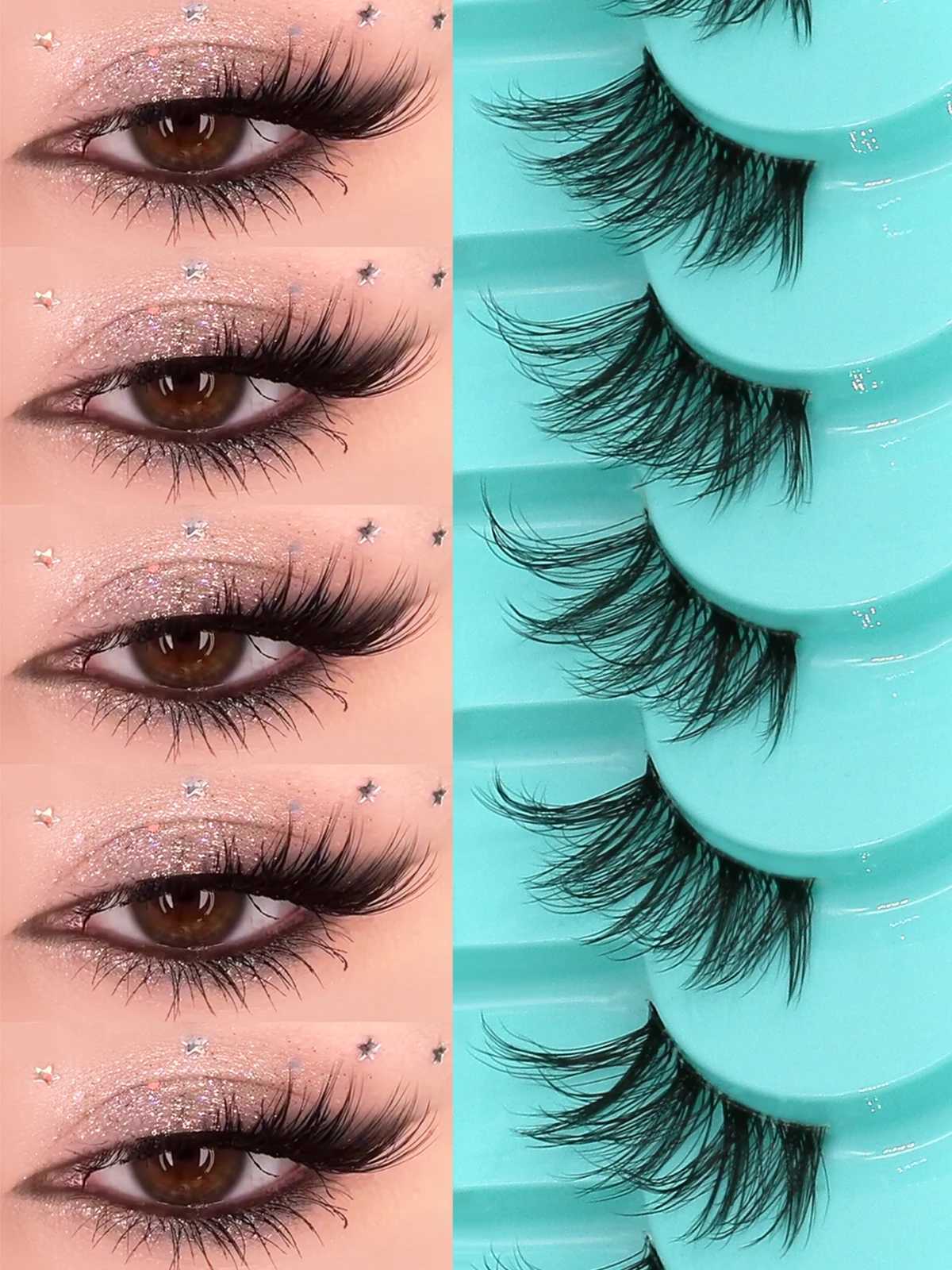 RNNEYA Half Eyelashes Natural Long Clear Band Lashes Natural Look Winged End Eye Elongated Lashes Cat Eye Lashes Z250730