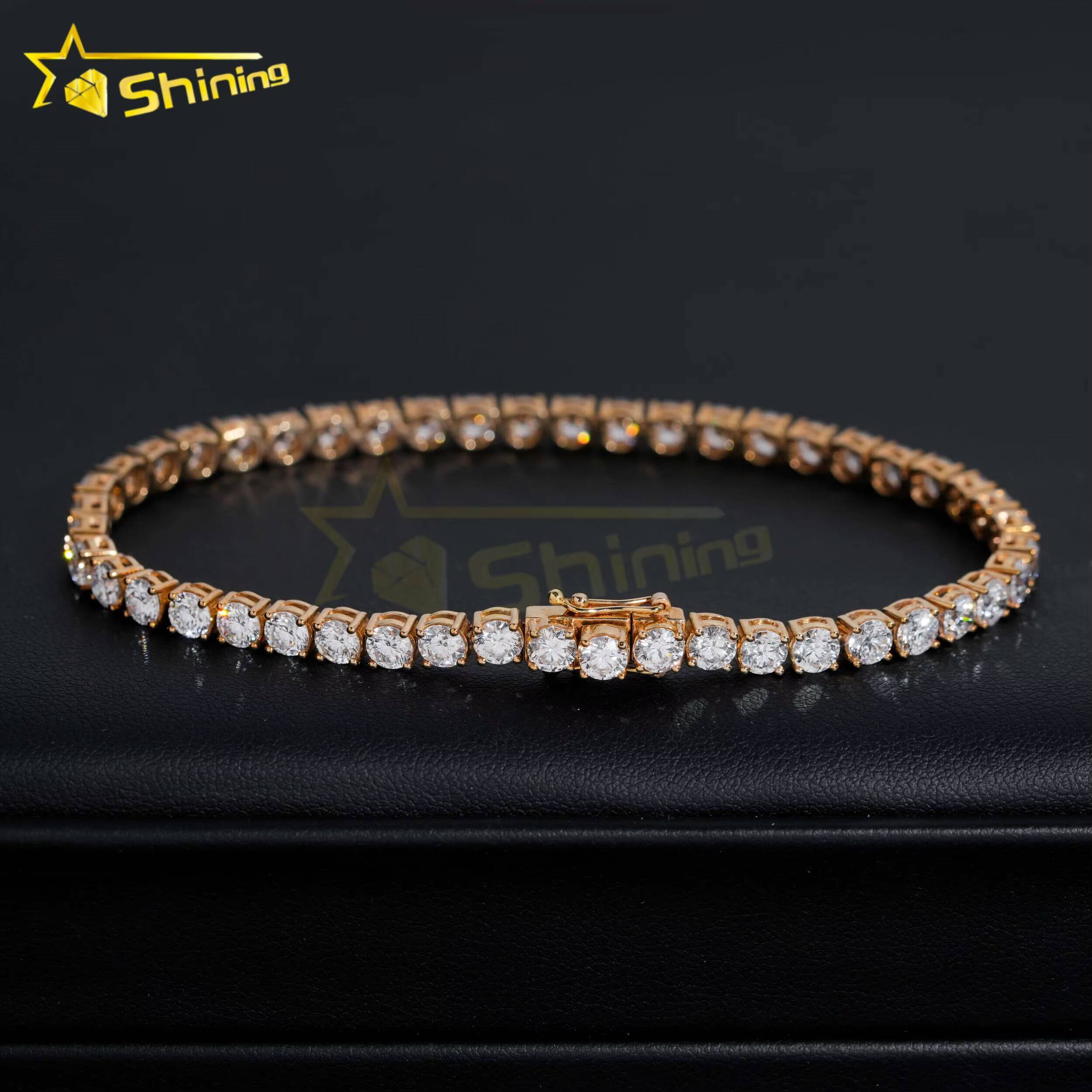 48 Hours Ship Handmade 10K Solid Gold Bracelet Hip Hop Jewelry 4mm Tennis Bracelet VVS Moissanite Diamond Bracelet