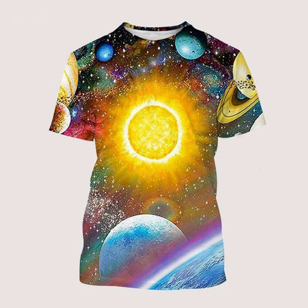 Summer Galaxy T-Shirt for Men New Outer Space Planet 3D Print T-Shirts Outdoor Sports Casual Loose Breathable Men's Clothing