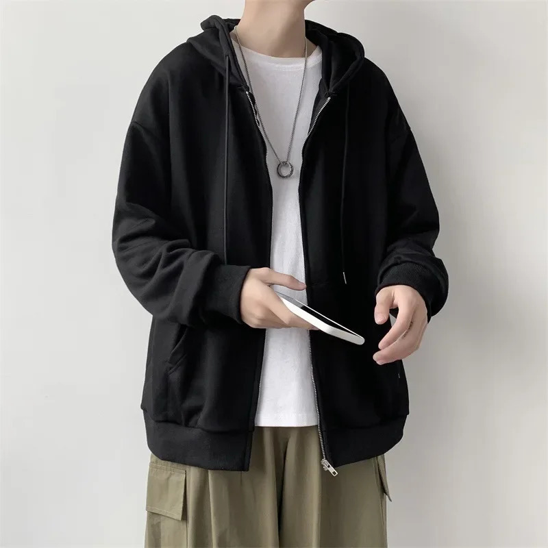 Mens LooseFit Cardigan Sweatshirt Autumn Korean Style Versatile Casual Hooded Top Student Sports Jacket 250729