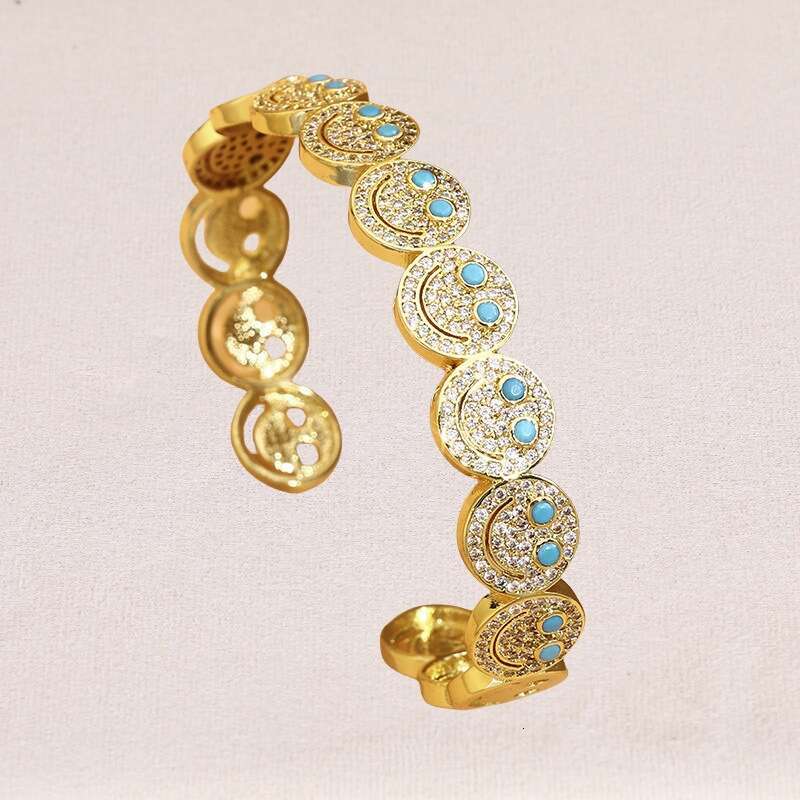 Fashion Dia-Studded Smiley Face for Women, Personalized Light Ins Style, High-End Personality Bracelet Ring