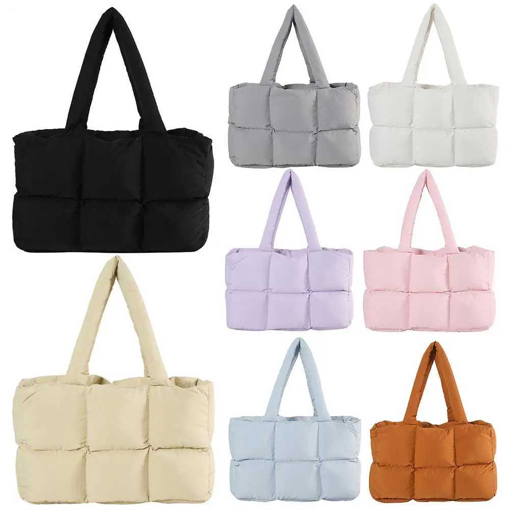 Women Puffer Shoulder Bag Solid Color Quilted Fashion Shopping Bag Large Capacity Soft Cloud Tote Bag Trendy Commuting Bags Y250729