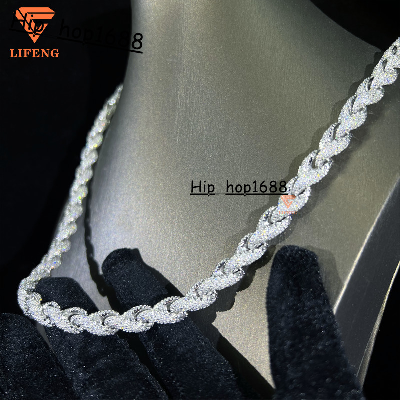 Hip Hop Jewelry Custom 8mm 925 Sterling Silver Vvs Moissanite Diamond White Gold Plated Iced Out Rope Chain Necklace for Men