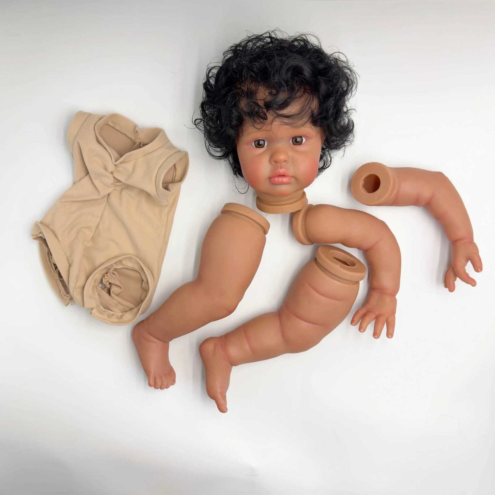 24-inch NPK Ellie Lifelike Unfinished Reborn Doll kit painted Doll kit Doll parts with Curly Black hair XJ250730