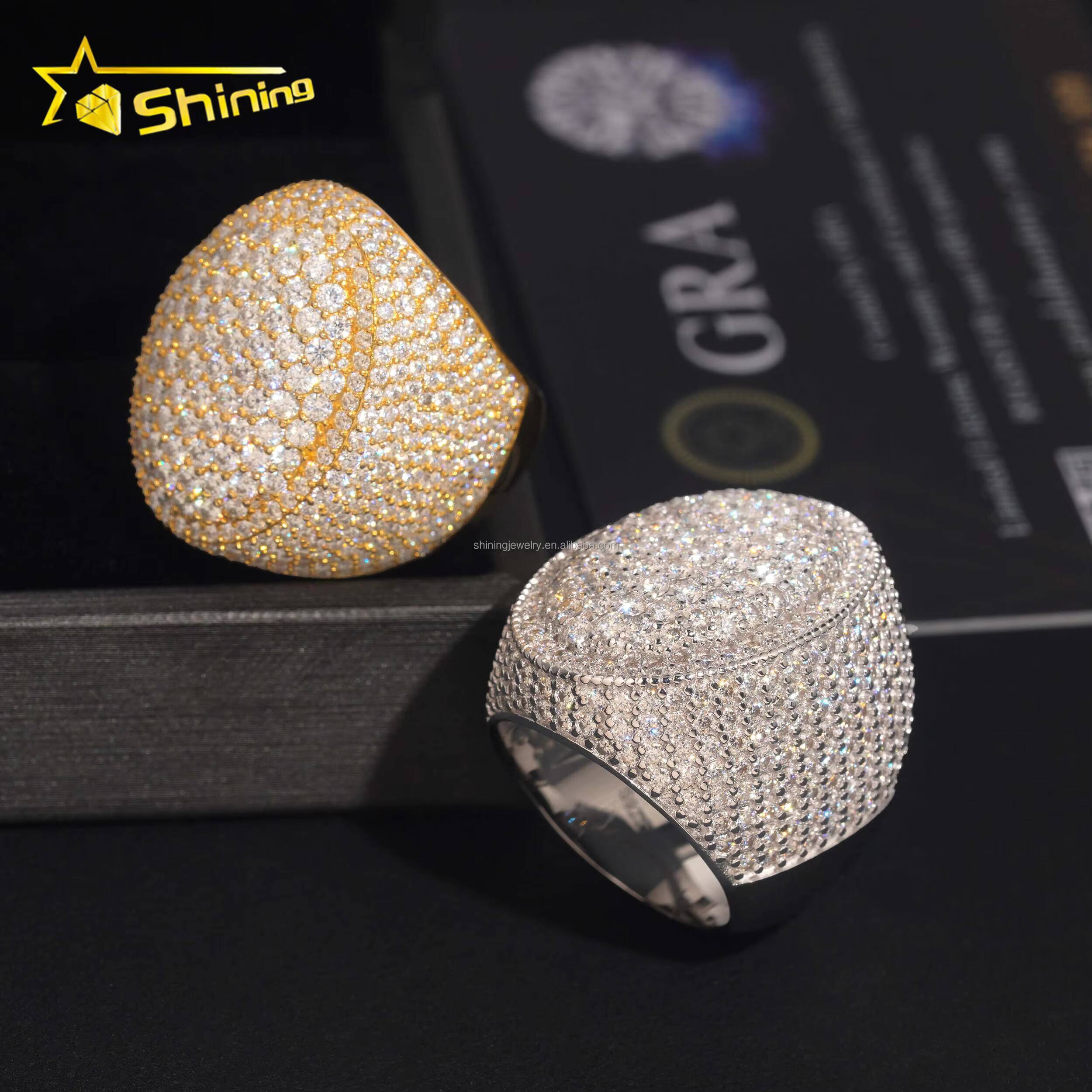 High Quality Iced Out Hip Hop Popular GRA ACertificate VVS Moissanite Diamond Man Gift Iced Out S925 Silver Oval Shape Man Ring