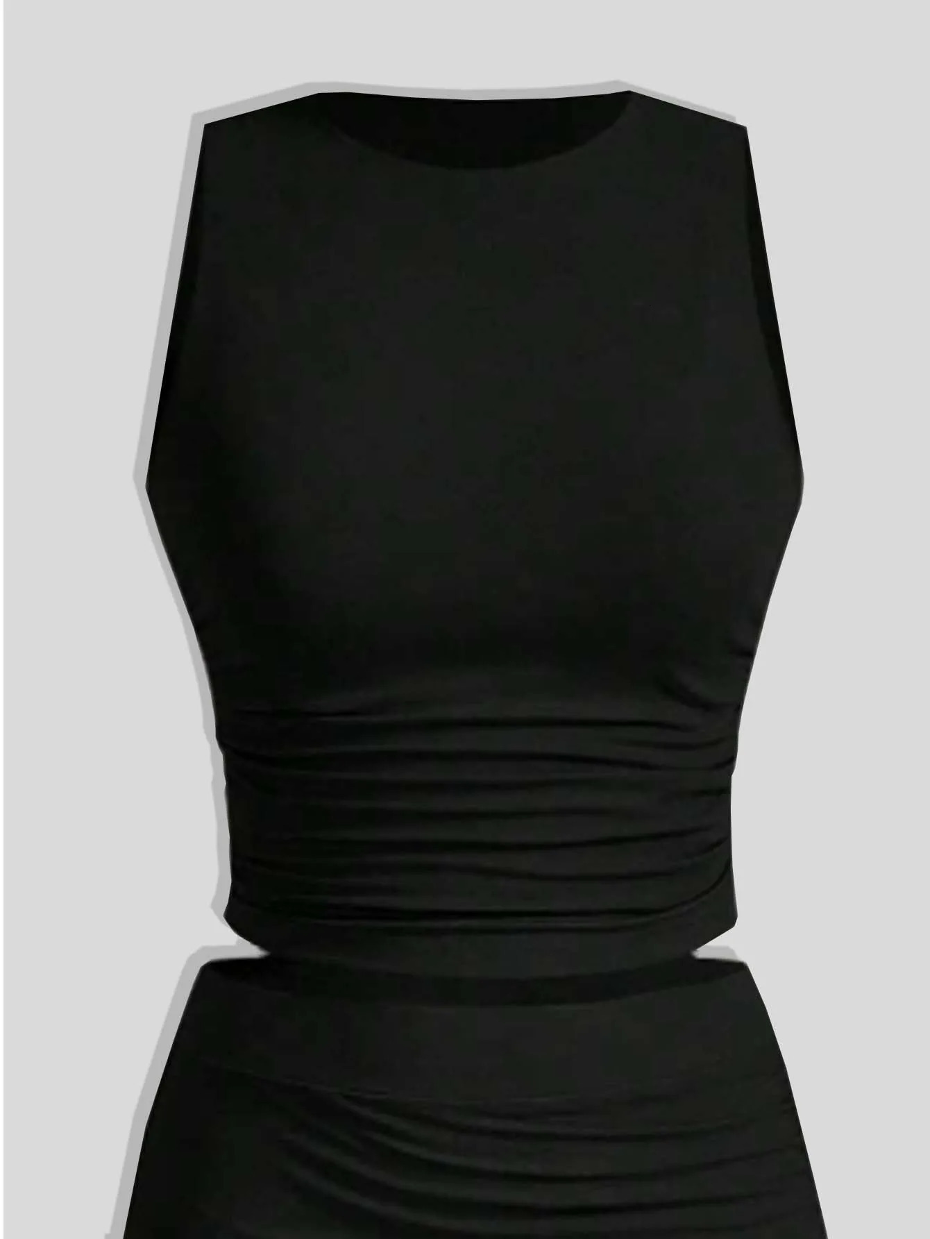 Summer Fashion Womens Casual Solid Color Sleeveless Vest Top Drawstring Skirt 250729