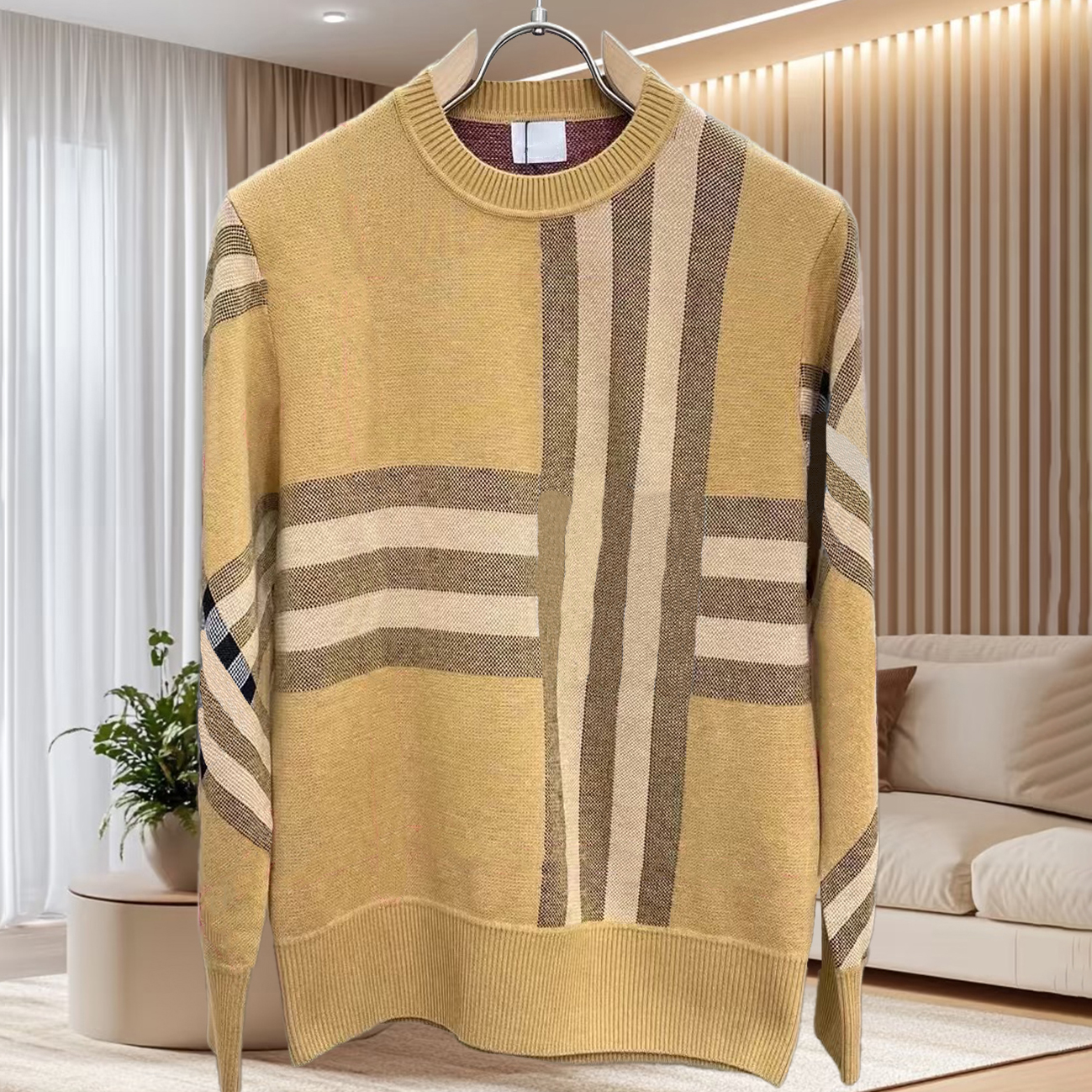 High quality designer men's sweaters, fashionable checkered knitted sweaters, men's knitted sweaters, pullovers, autumn and winter casual street round neck tops