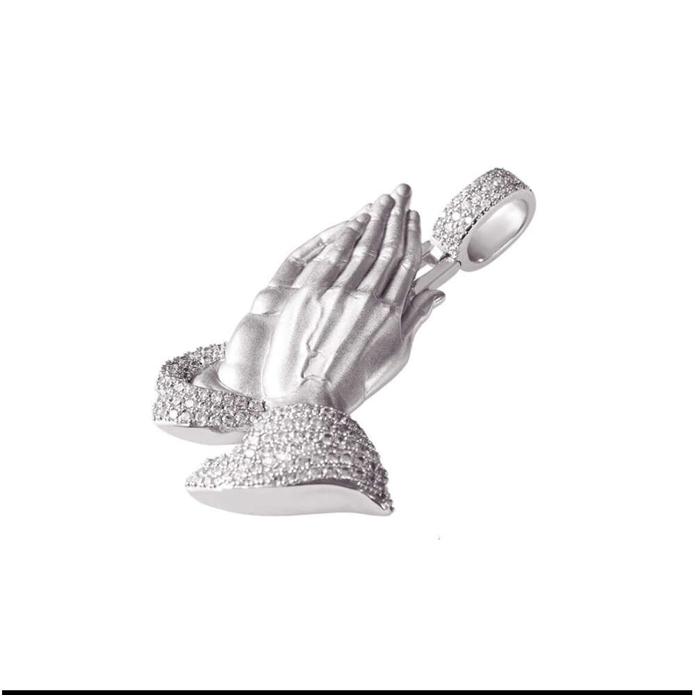 HIP HOP New Copper Inlaid Zircon Pendant Necklace Prayer Palm Trendy Jewelry