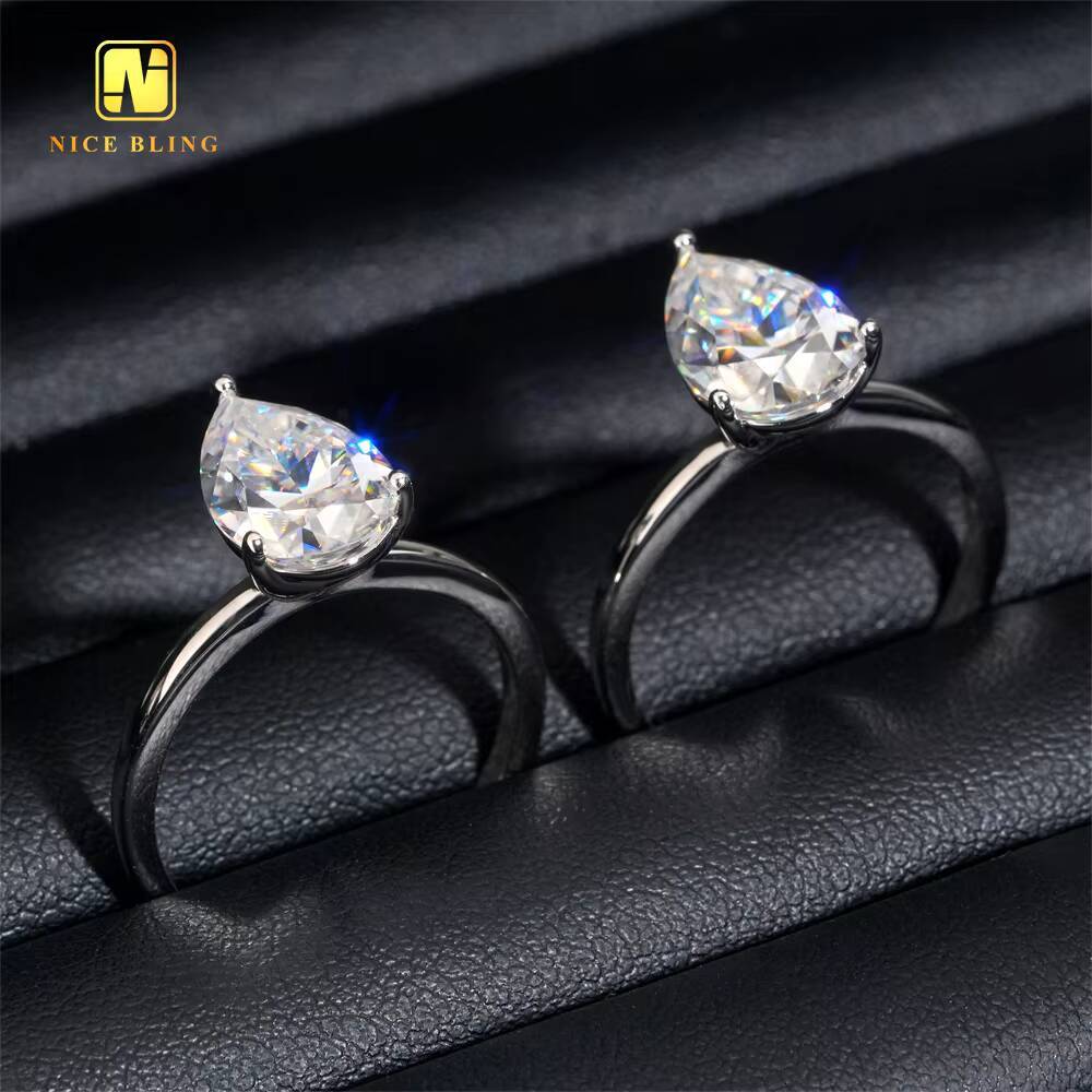 Big VVS Moissanite Diamond 4CT Fashion Jewelry Pear Cut Wedding Ring 925 Sterling Silver Rings Jewelry Engagement Ring for Women