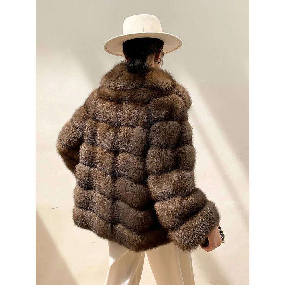 ZADORIN Designer Mink Autumn Winter Lapel Furry Brown Coat Woman Clothes Chic Elegant Faux Fur Jacket