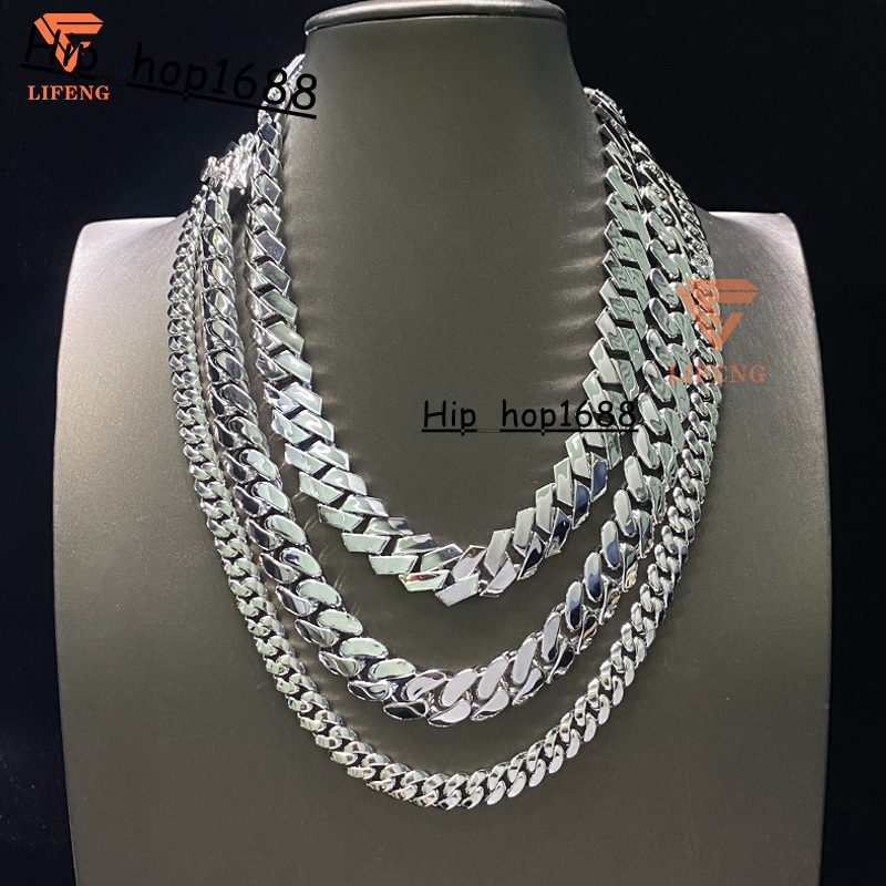 Custom Men Hip Hop 18k Gold Plated Solid 925 Silver Fine Jewelry 14mm 15mm Miami Cuban Link Chain Plain Necklace Without Diamond