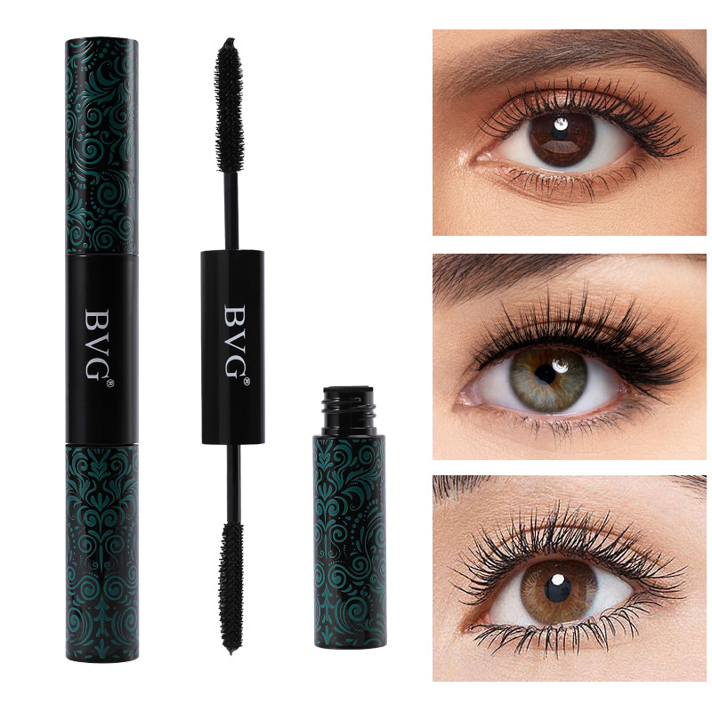 2 IN 1 Mascara Eyelashes Extension Lengthens Waterproof Volume Long Lasting Black Silk Fiber Mascara Female Makeup Cosmetic Long-wearing Sweat-proof e