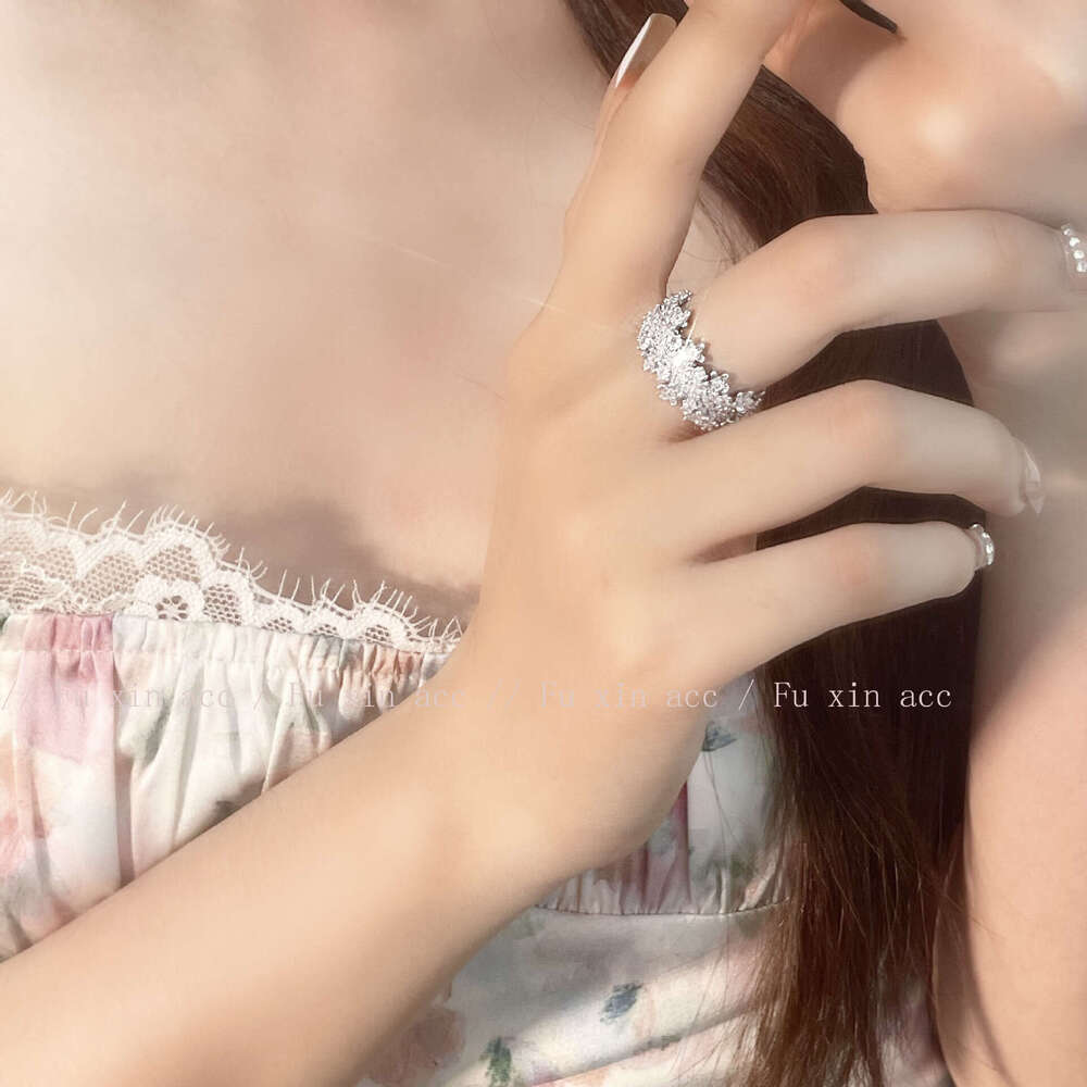 Suzyacc KR Light Luxury Ultra Shiny Starry Sky Full Diamond Zircon Niche Design Index Finger Ring Adjustable 576