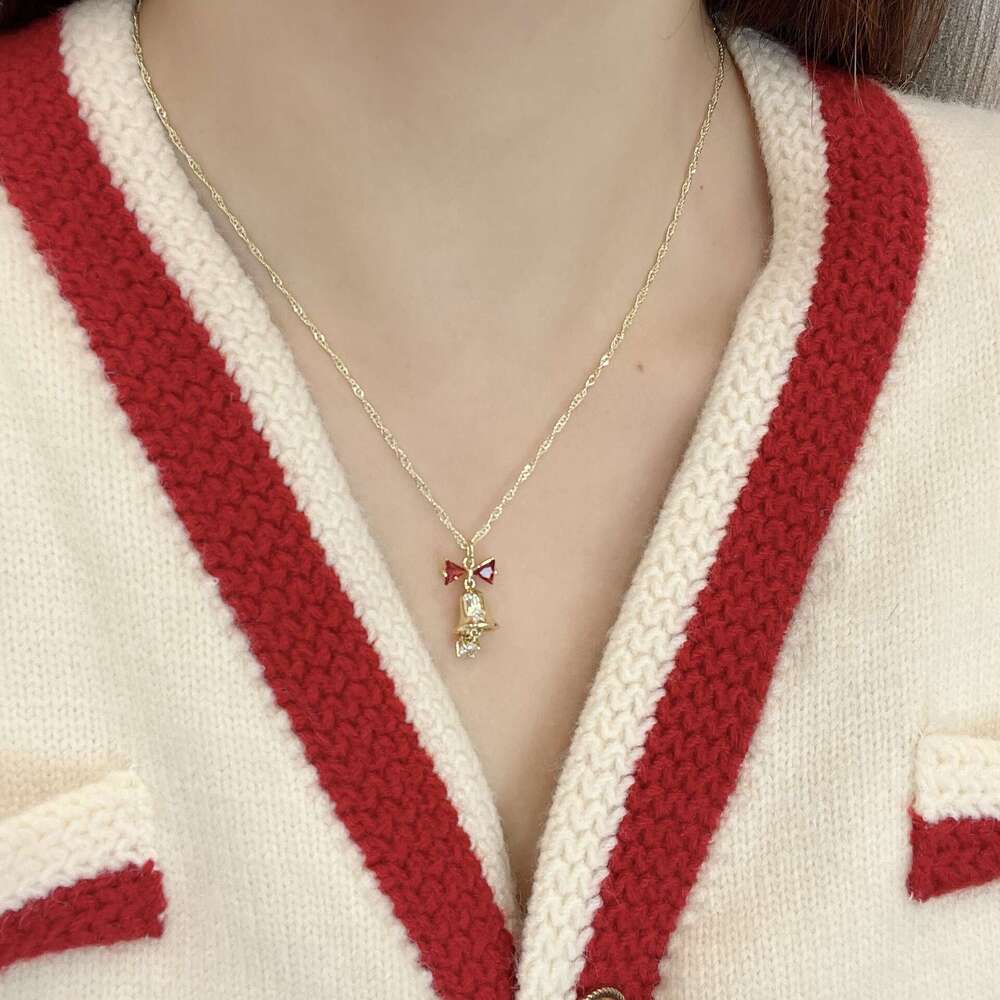 Streamer Bow Bell Pearl Necklace Autumn and Winter Unique Snowflake Tassel Collarbone High-End Neck Chain 78f