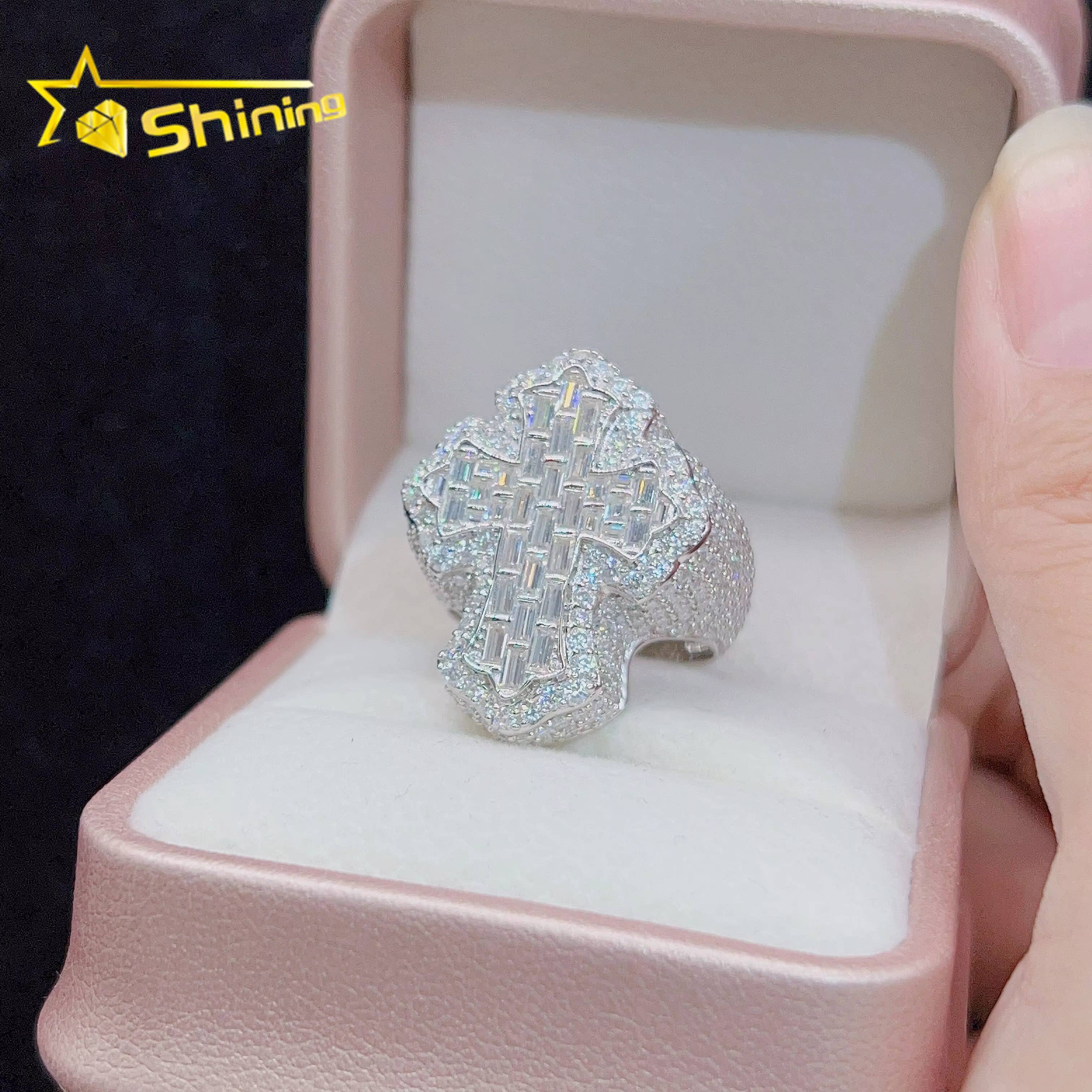 Sterling Silver 925 Fine Fashion Hip Hop Ring Vvs Moissanite Lab Diamond Iced Out Jewelry Mens Ring