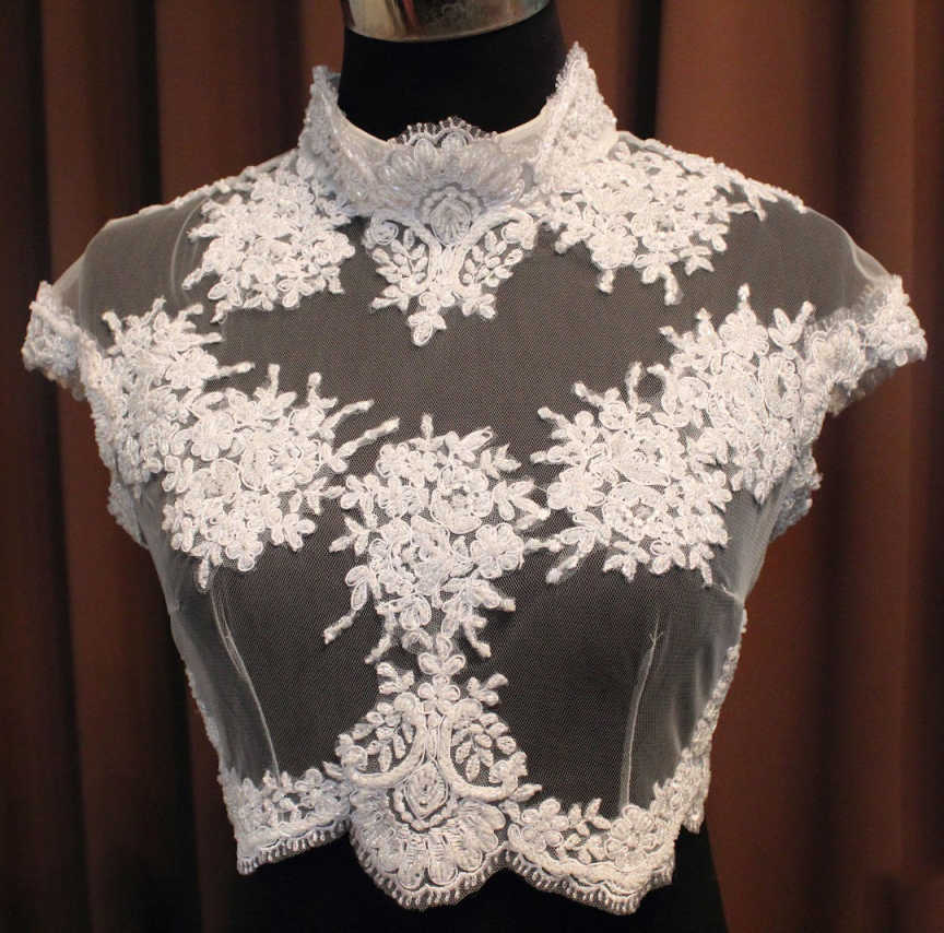 New Bridal Jacket Short Sleeve High Neck Appliques Lace Wedding Dress Jackets Bridal Accessories Customized