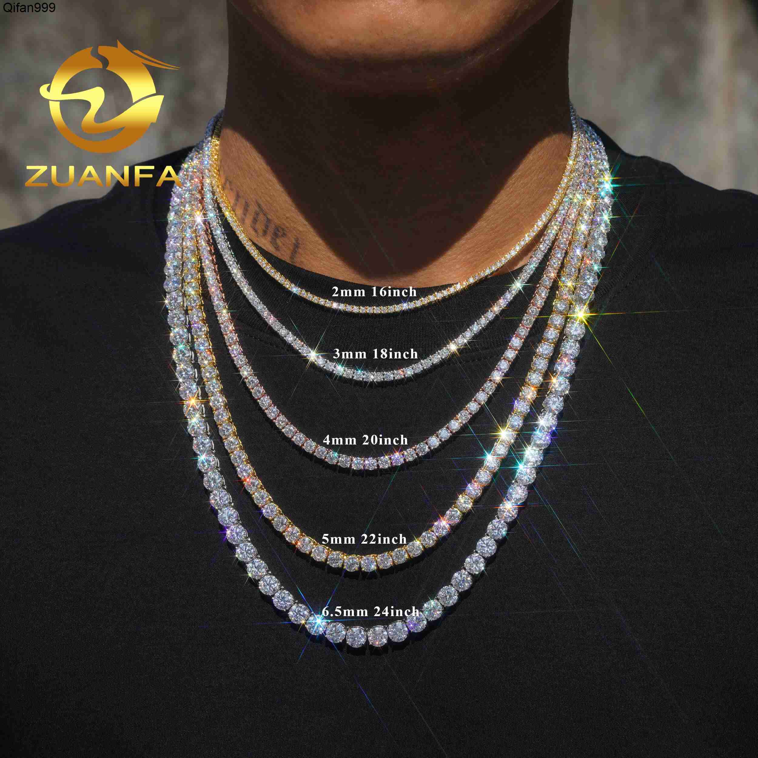 Factory Price Tennis Bracelet necklace Pass Diamond Tester Vvs Moissanite Hip Hop Jewelry Silver Lab Diamond Tennis Chain