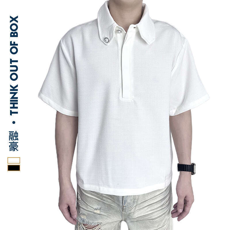 Minimalist Personalized Design Polo Shirt Textured Old Money Style Versatile Slim Fit Pearl Button Casual Short Sleeve High-Quality Feel B5