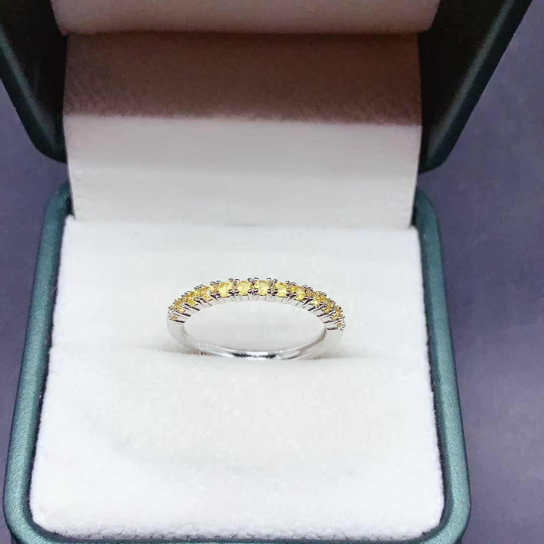 Natural Yellow Sapphire Ring for Daily Wear 13 pieces 2mm genuine Sapphire 925 Silver Ring with 18K Gold Plating gift for women