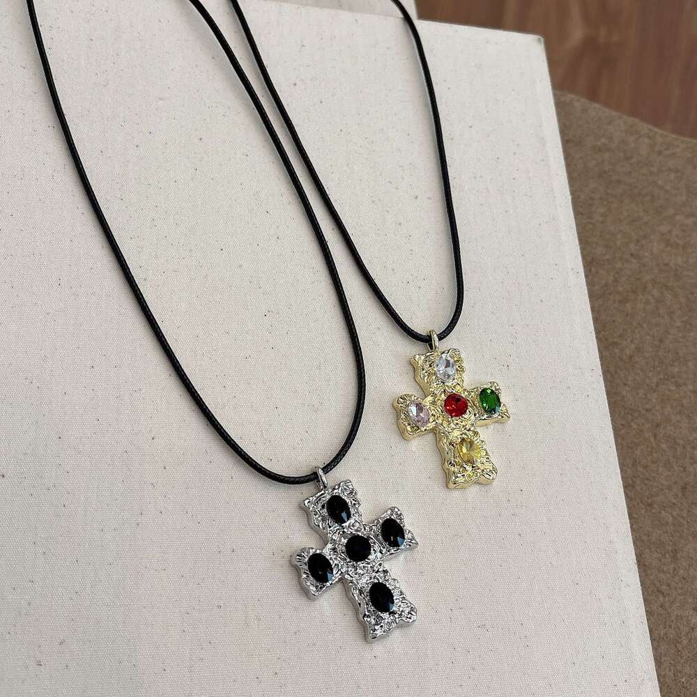 Korean Ins Style Cross Black Unisex Leather Cord Y2k Subculture Versatile High-end Necklace d94