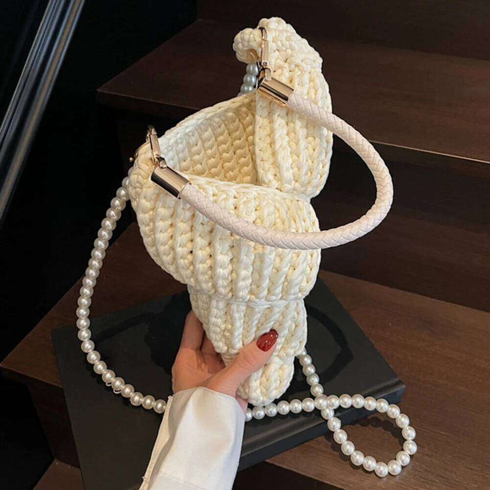 Handwoven Seashell For Women Solid Color Crochet Shell Crossbody Summer Beach Tote Vacation Handbag Shoulder Bag