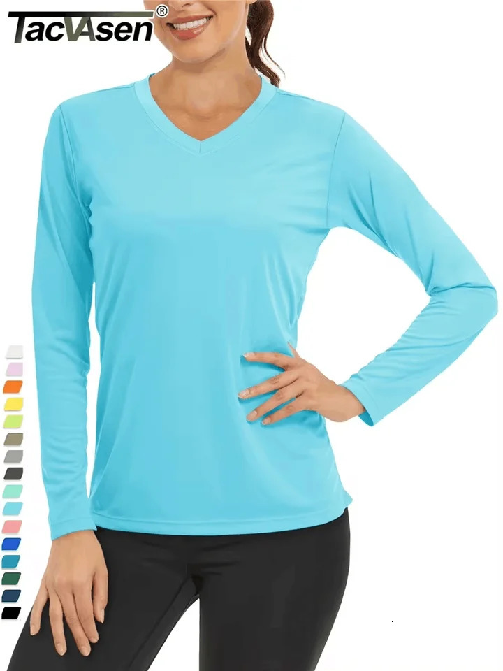 TACVASEN Summer Sun Protection Shirts UPF 50 Womens Long Sleeve V Neck Lightweight Quick Dry Tee Outdoor Pullover 250729