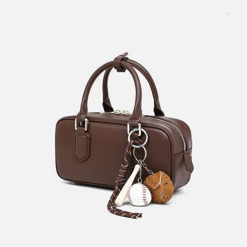Vintage Solid Colour Handbag High Quality Leather Ladies Shoulder Large Capacity Women's Bowling Bag Fashion Girls Handbags