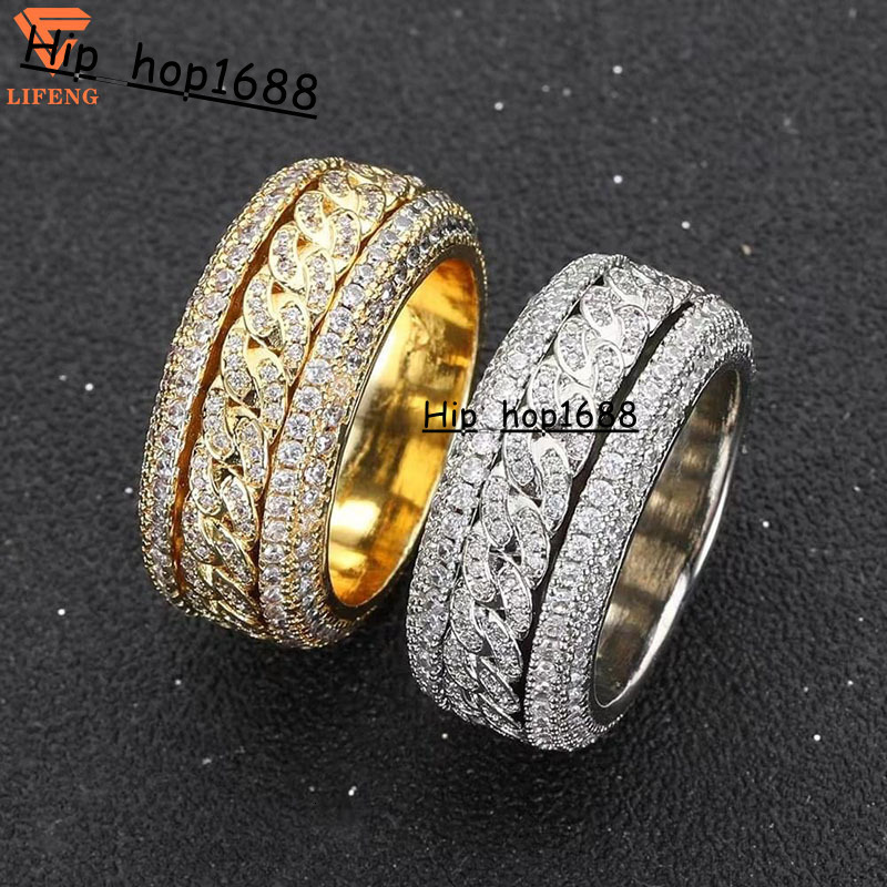 Fine Jewelry 18K White Gold Plated Silver 925 Women Men Hip Hop Ring Iced Out Diamond Moissanite Ring