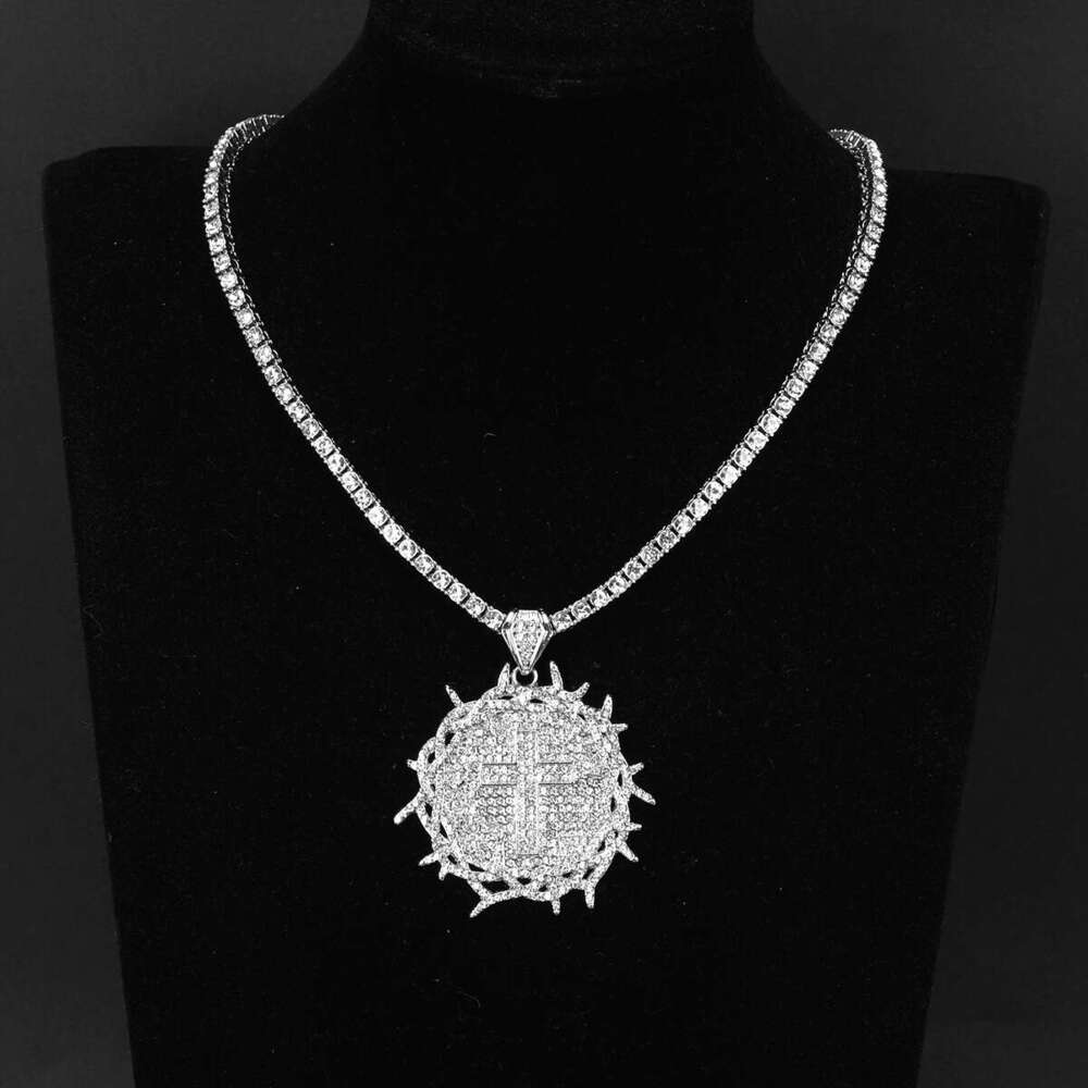 New Full Dia Thorn Round Pendant Fashion Creative Trend Street Hip-Hop Braided Chain Necklace