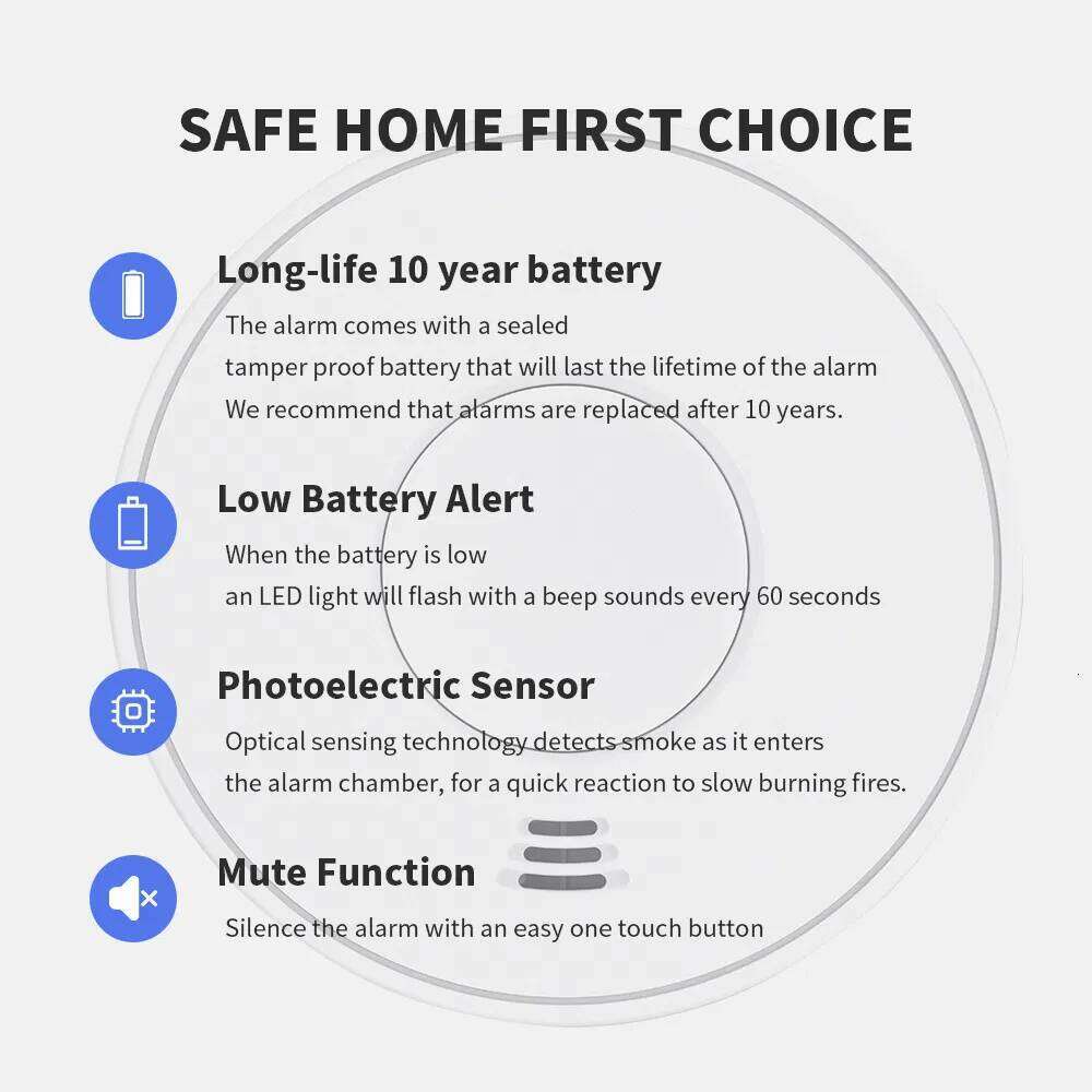 Wireless Interlinked Smoke Alarm V-Come Standalone Alarm with 10-Year Lithium Battery, Photoelectric Alarm, CE, Ukca, DIN En VS01F