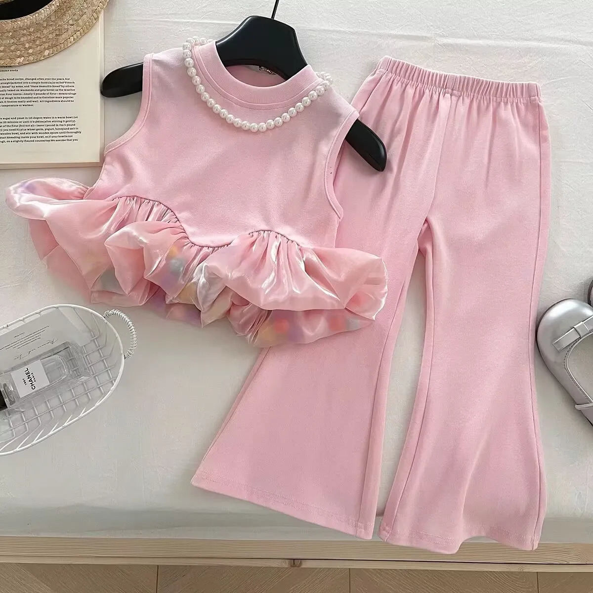Childrens Clothing Sets Sleeveless Vest Top Flared Pants 2pcs Sets Baby Girl Outfit Set Toddler Girl Clothes 250729