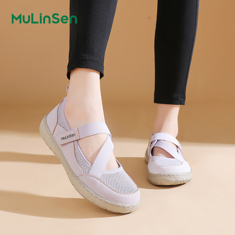Mulinsen single shoes women's 2025 new summer breathable old Beijing cloth shoes women's soft sole one-step mesh mother's shoes
