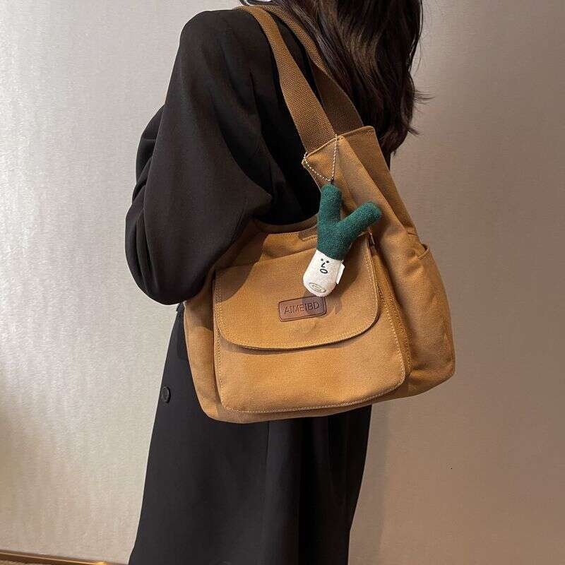 Large Capacity Commuter Canvas for Women 2025 Niche Design Casual High School College Student Tote Bag