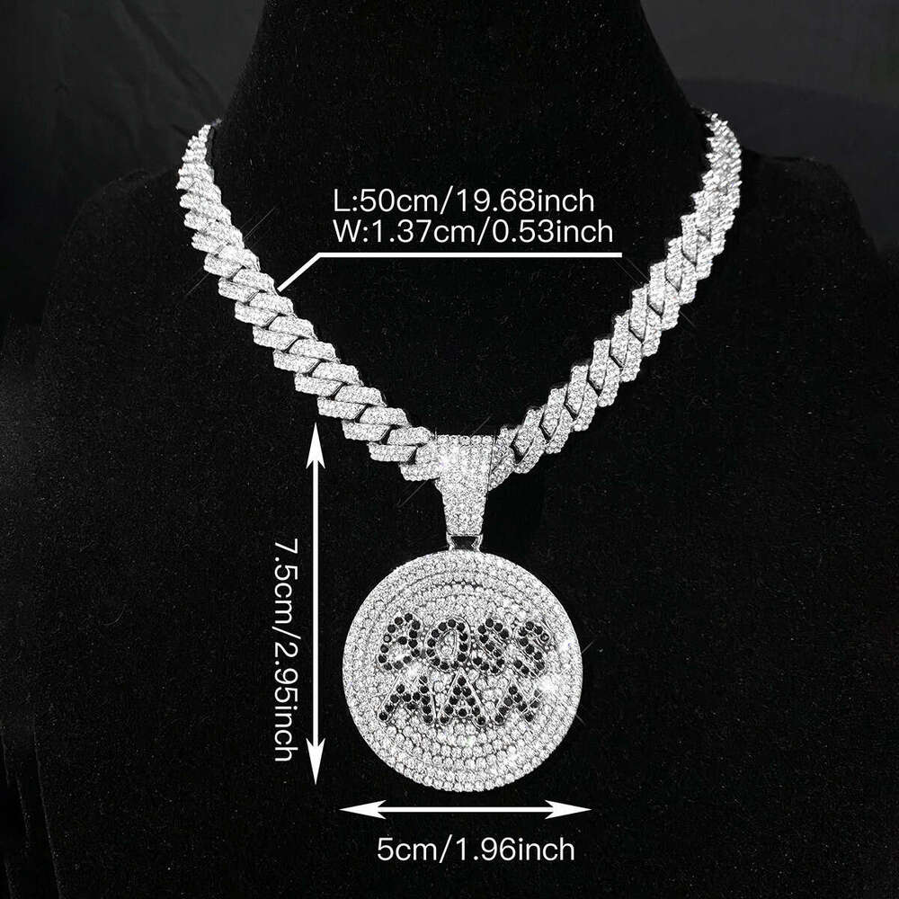 Full Dia English Letter Pendant Hip Hop Exaggerated Creative Round Plate Street Trend Alloy Cuban Necklace